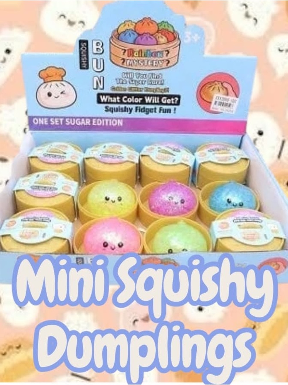 6 Mini Squishy Dumplings Mystery Bun - Pastel Rainbow Glitter Fidget Toy